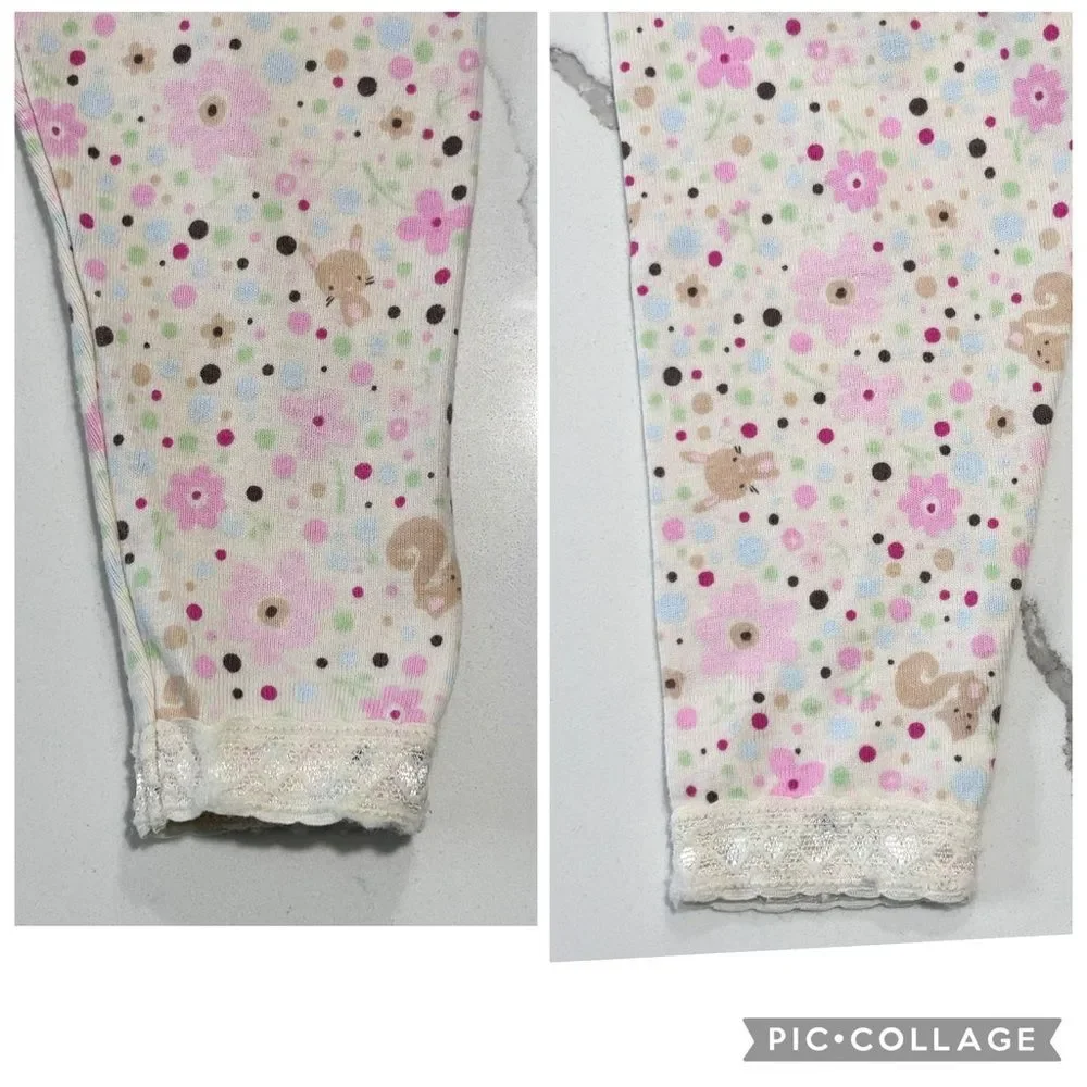 Carter's Girls Cream Long Sleeve Floral Print Cotton Pajamas Set PJs Bunny 18M